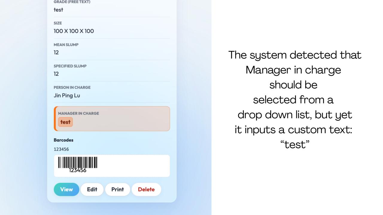 CubeSync barcode and input field validation
