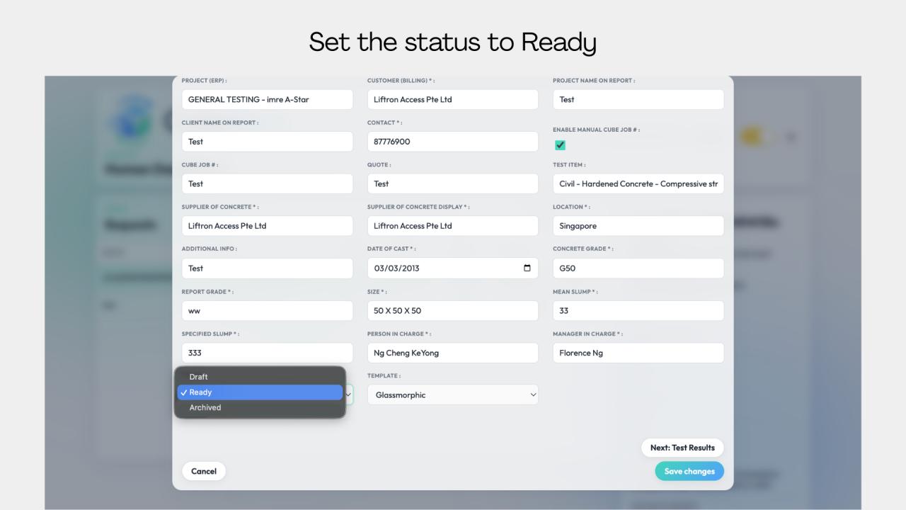 CubeSync form editor for cube test results