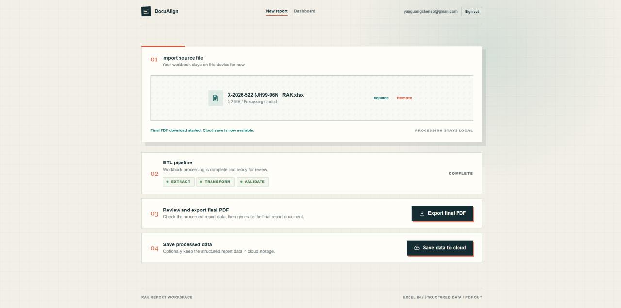 DocuAlign Excel data ETL pipeline
