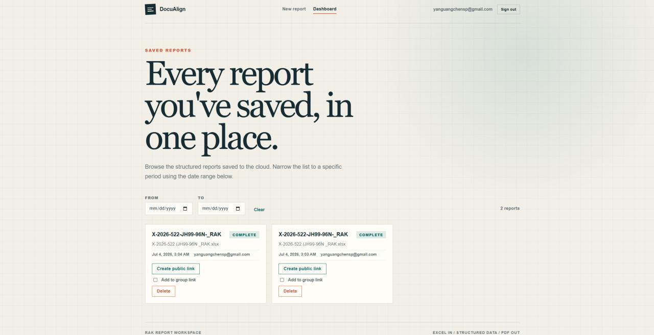 DocuAlign internal records dashboard